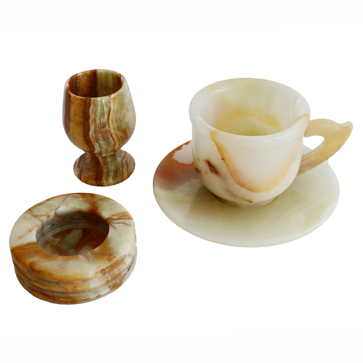 Onyx Natural Stone Cup, Goblet, and Ashtray Set – Handmade Stylish Table Decor | Onyx Stone Gift Set