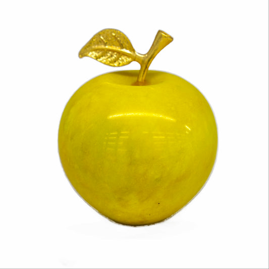2 Inch Yellow Apple Figurine - Hand-Painted Decorative Object on Natural Stone, Gift