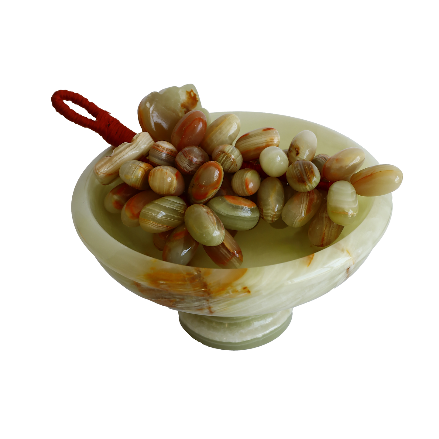 Onyx Natural Stone Grape Set with 6'' Footed Bowl and 50 Grapes. Handmade, Feng Shui Decor