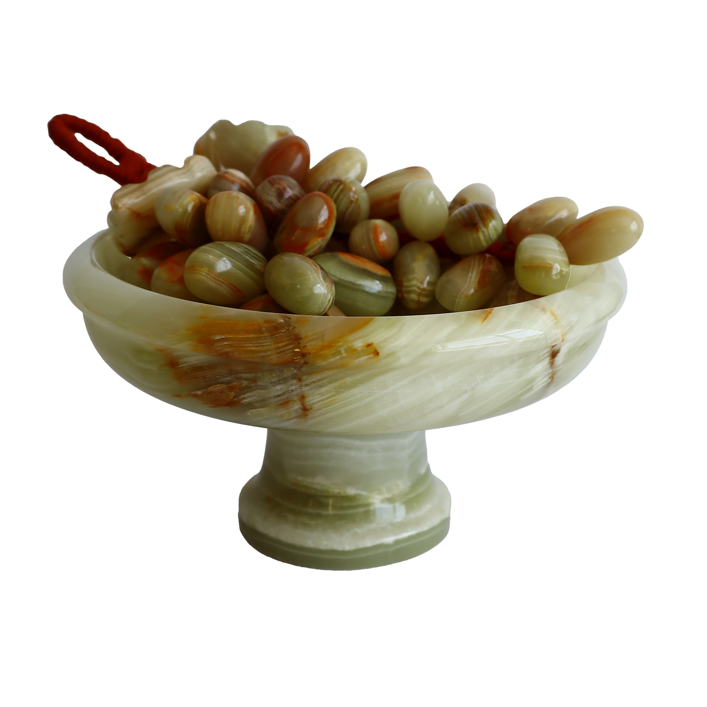 Onyx Natural Stone Grape Set with 6'' Footed Bowl and 50 Grapes. Handmade, Feng Shui Decor