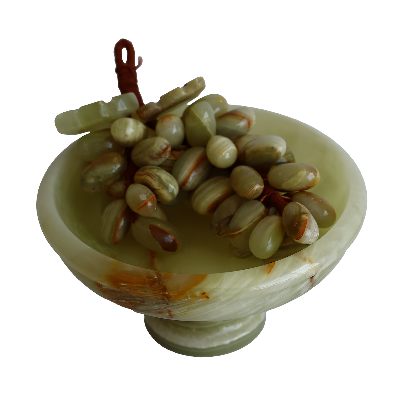 Onyx Natural Stone Grape Set with 6'' Footed Bowl and 50 Grapes. Handmade, Feng Shui Decor