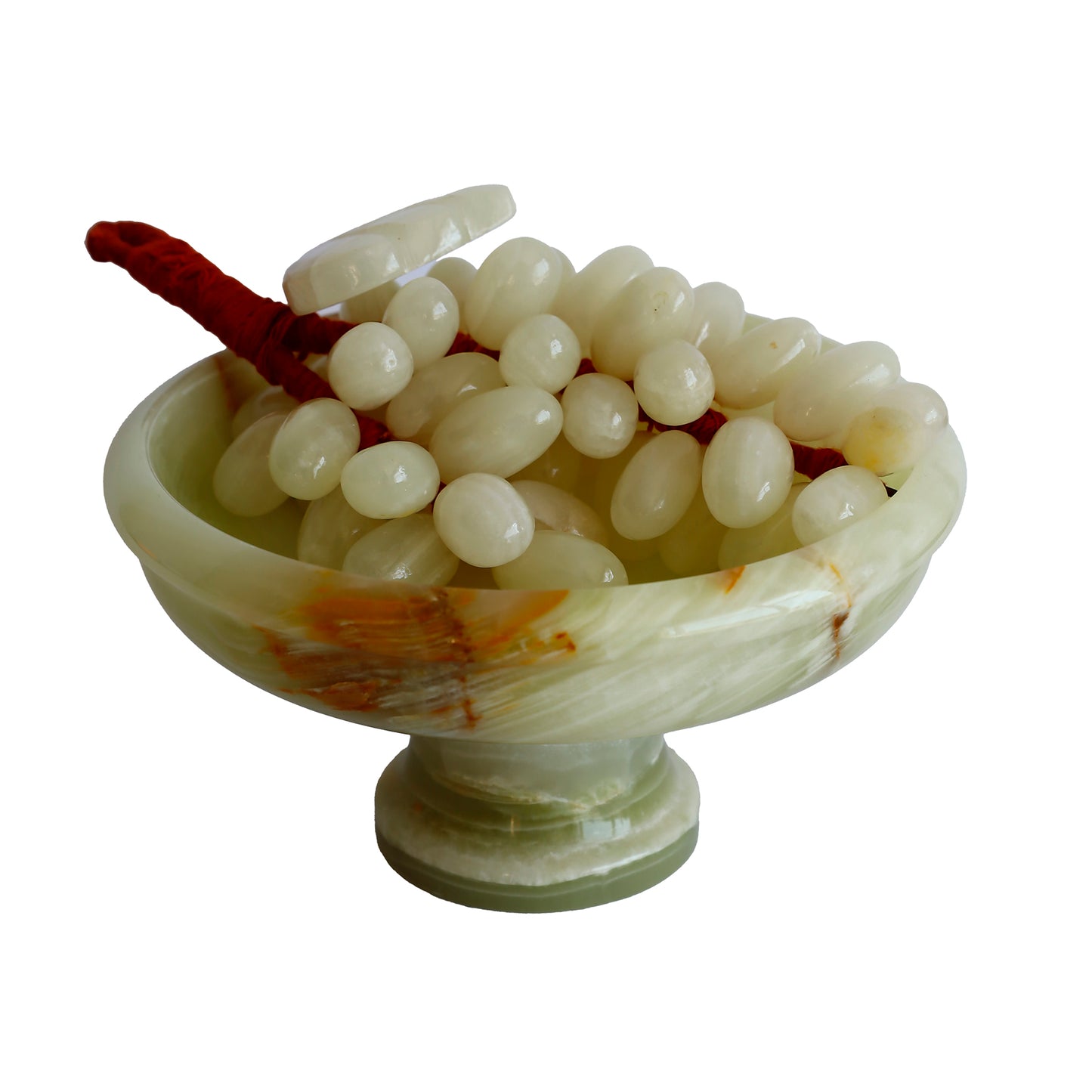 Onyx Natural Stone Grape Set with 6'' Footed Bowl and 50 Grapes. Handmade, Feng Shui Decor
