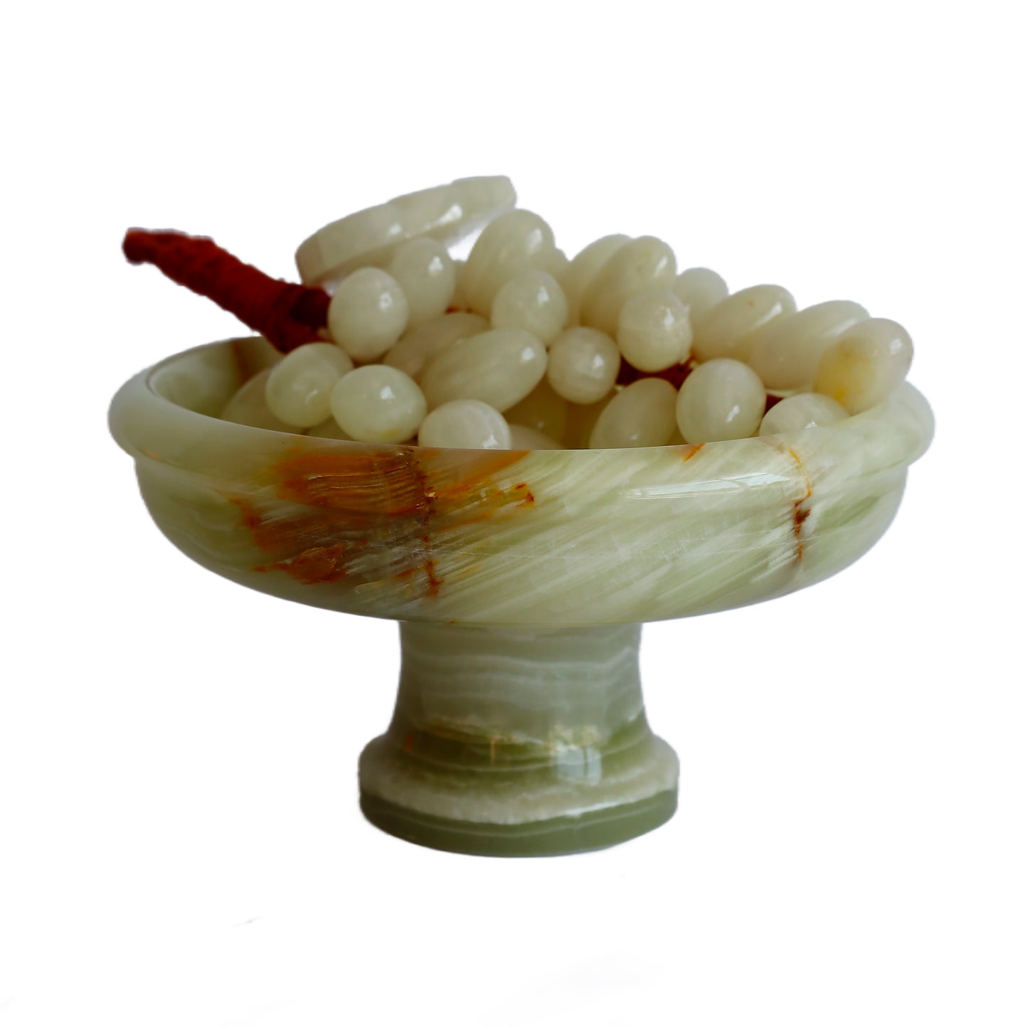 Onyx Natural Stone Grape Set with 6'' Footed Bowl and 50 Grapes. Handmade, Feng Shui Decor
